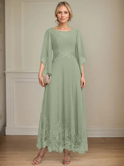 A-line Scoop Illusion Ankle-Length Lace Chiffon Mother of the Bride Dress With Sequins