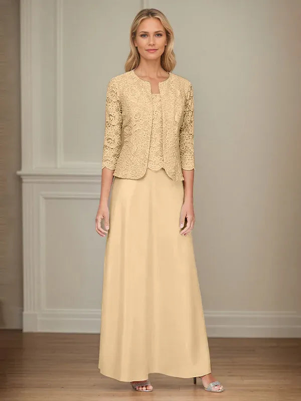 Glitter Lace & Satin Skirt Jacket Dress with Open Jacket