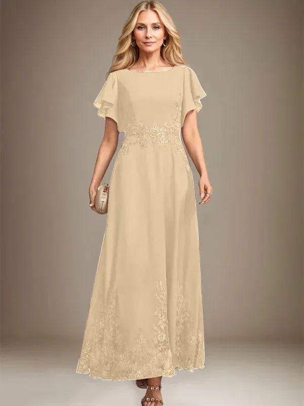 A-line Scoop Ankle-Length Lace Chiffon Mother of the Bride Dress With Sequins