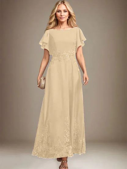 A-line Scoop Ankle-Length Lace Chiffon Mother of the Bride Dress With Sequins