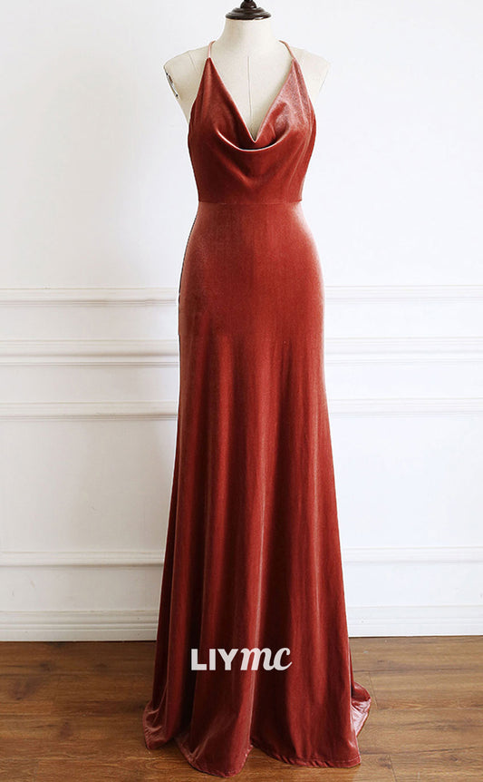 LP1885 - Halter V-Neck Sleeveless Sheath Long Prom Dress