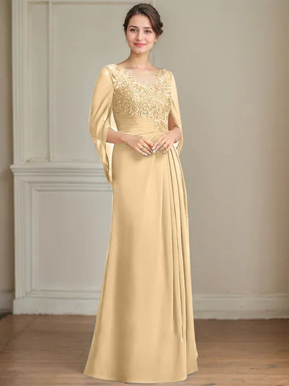 A-Line/Princess Scoop Floor-Length Mother of the Bride Dresses with Pleated & Sequins