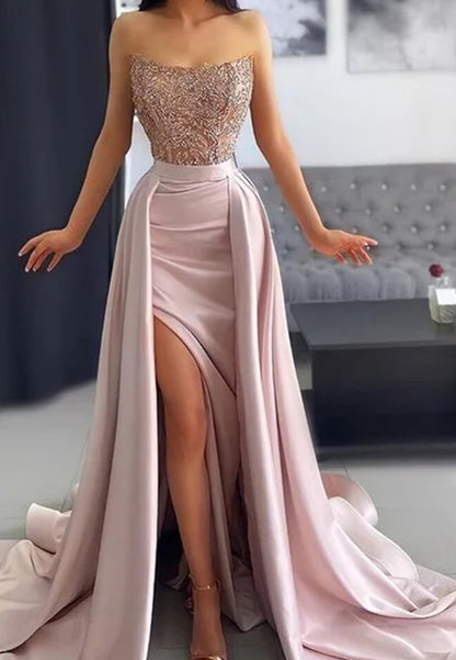 Chic Pink Off-the-shoulder Sleeveless with Applique Pleated Evening Dress