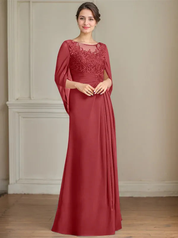 A-Line/Princess Scoop Floor-Length Mother of the Bride Dresses with Pleated & Sequins