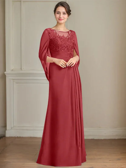 A-Line/Princess Scoop Floor-Length Mother of the Bride Dresses with Pleated & Sequins