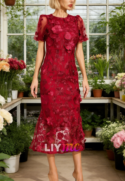 Cocktail Dress Quincy Red Flower Mesh Dress