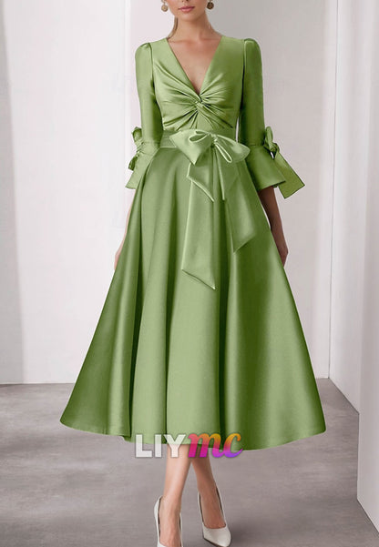 Cocktail Dresses Beach Wedding Elegant Dress Formal Tea Length 3_4 Length Sleeve