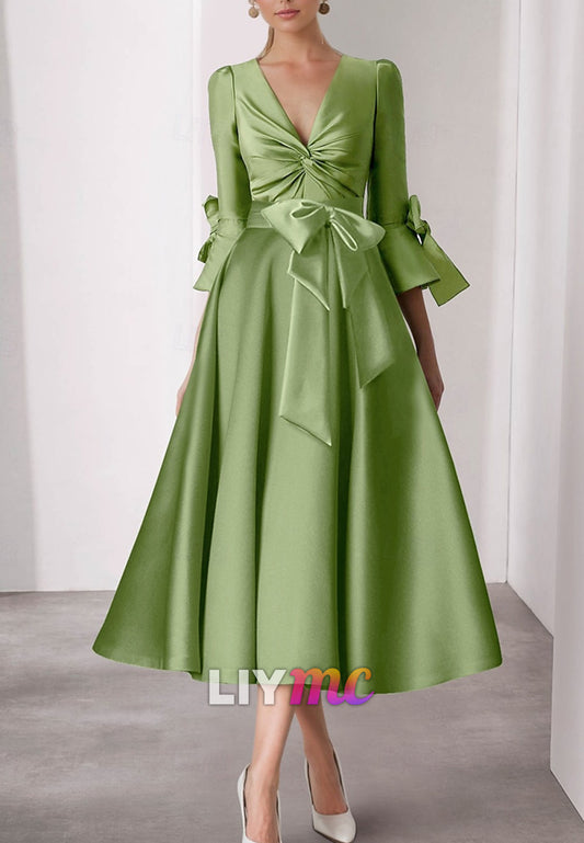 Cocktail Dresses Beach Wedding Elegant Dress Formal Tea Length 3_4 Length Sleeve