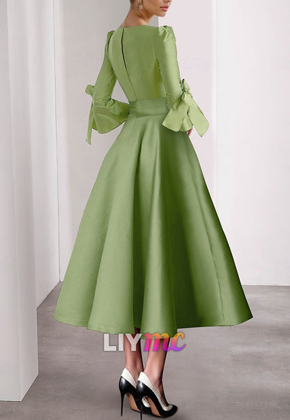 Cocktail Dresses Beach Wedding Elegant Dress Formal Tea Length 3_4 Length Sleeve