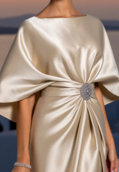Cocktail Satin Dress Champagne Crew Neck Knee-Length Dress
