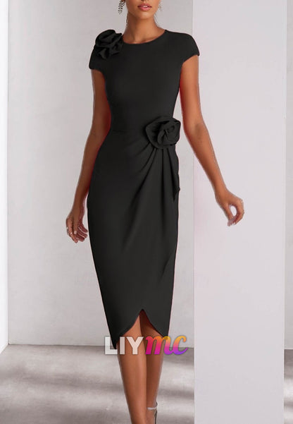 Column Cocktail Dresses Elegant Formal Wedding Guest Ankle Length Short Sleeve Crew