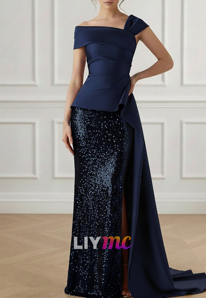 Column SweepT rain Evening Gown Ball Gown with Overskirt Formal Dress