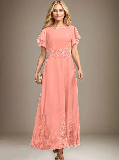 A-line Scoop Ankle-Length Lace Chiffon Mother of the Bride Dress With Sequins