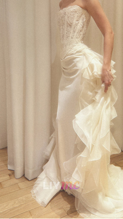 Corset Lace Appliques Satin Mermaid Wedding Dress