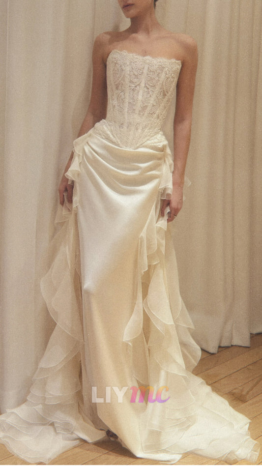 Corset Lace Appliques Satin Mermaid Wedding Dress