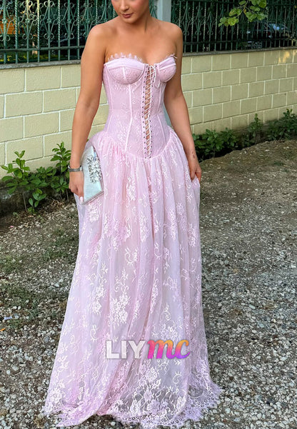 Corset Sweetheart Sleeveless Lace Appliques A-Line Formal Dress