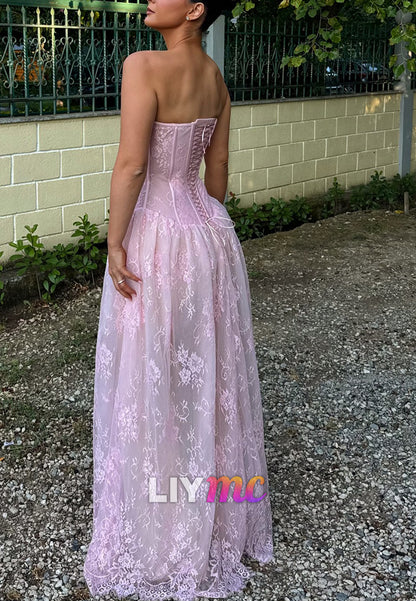 Corset Sweetheart Sleeveless Lace Appliques A-Line Formal Dress