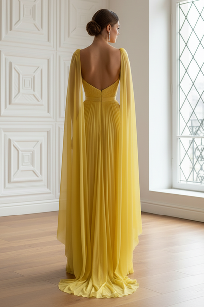 Pleated Sweetheart Tulle A-Line Prom Dress with Cape