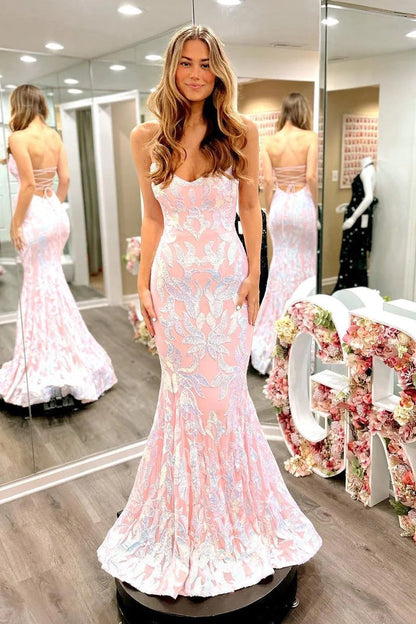 Cute Mermaid Strapless Blush Pink Long Prom Dresses