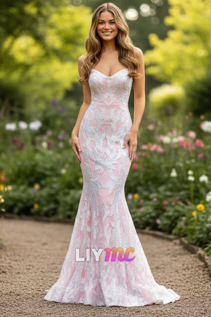 Cute Mermaid Strapless Blush Pink Long Prom Dresses