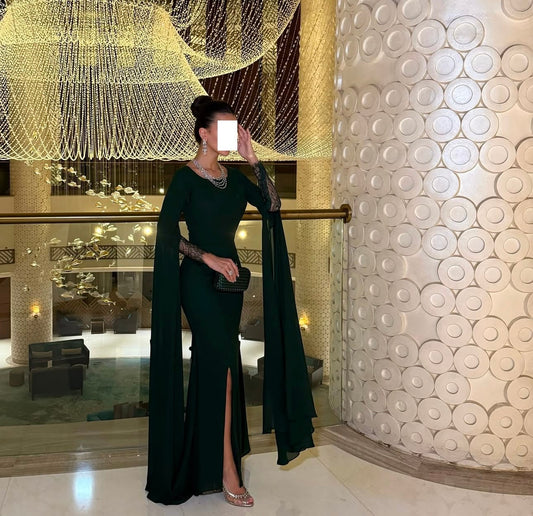 Scoop Long Sleeves Mermaid Evening Dress
