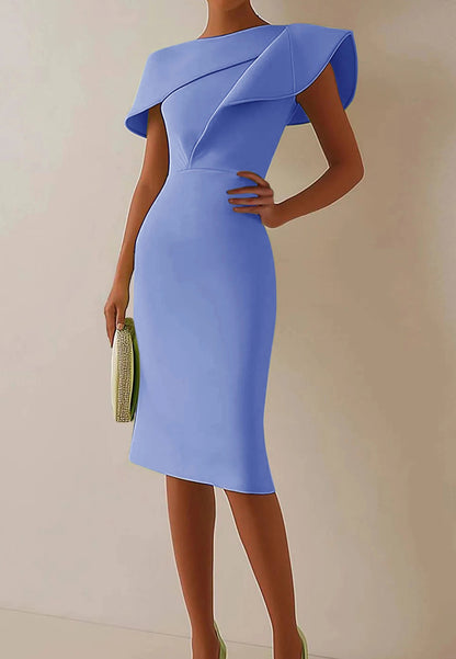 Formal Work Party Boat Neck Royal Blue Sleeveless Belted Slit Midi Dress