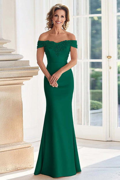 Champagne Off the Shoulder Sheath Mother of the Bride Dress with Appliques