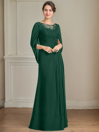 A-Line/Princess Scoop Floor-Length Mother of the Bride Dresses with Pleated & Sequins