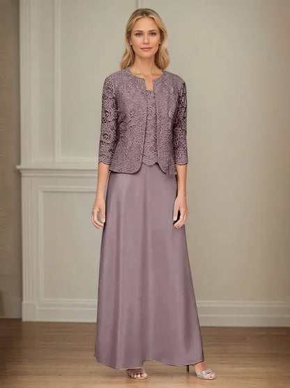 Glitter Lace & Satin Skirt Jacket Dress with Open Jacket