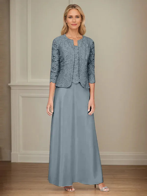 Glitter Lace & Satin Skirt Jacket Dress with Open Jacket