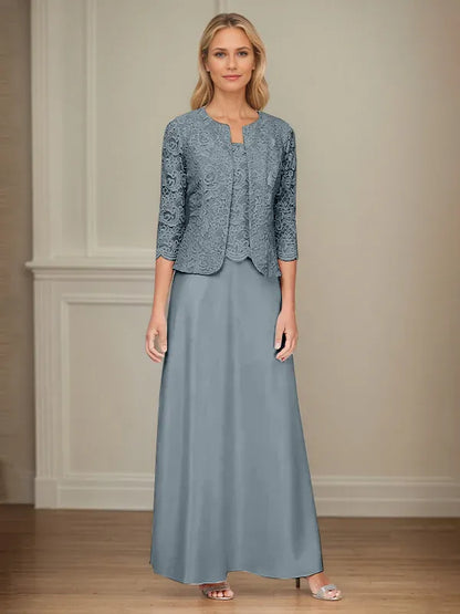 Glitter Lace & Satin Skirt Jacket Dress with Open Jacket