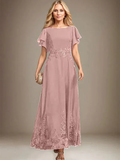 A-line Scoop Ankle-Length Lace Chiffon Mother of the Bride Dress With Sequins