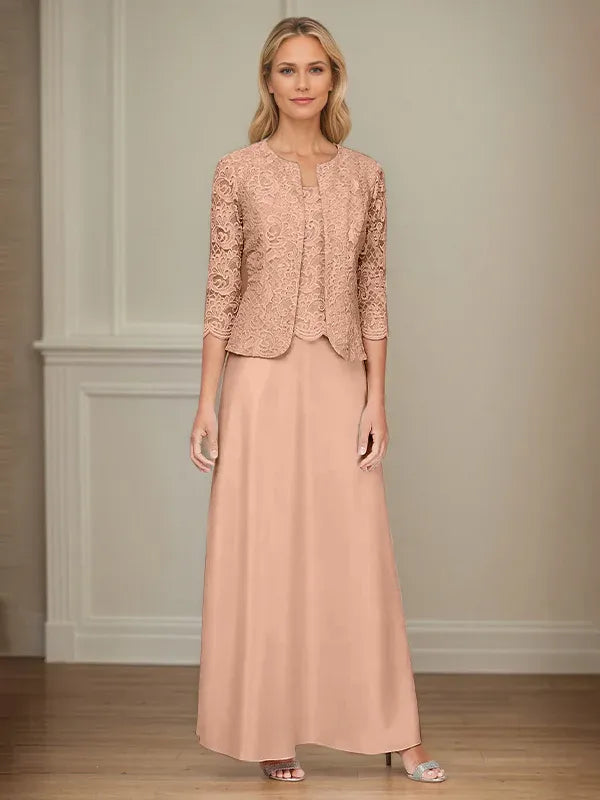 Glitter Lace & Satin Skirt Jacket Dress with Open Jacket