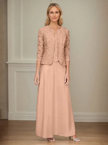 Glitter Lace & Satin Skirt Jacket Dress with Open Jacket