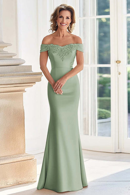 Champagne Off the Shoulder Sheath Mother of the Bride Dress with Appliques