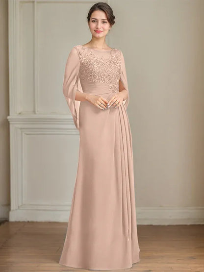 A-Line/Princess Scoop Floor-Length Mother of the Bride Dresses with Pleated & Sequins
