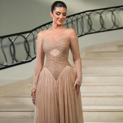 Off-Shoulder Sequins Sparkly A-Line Evening Dress