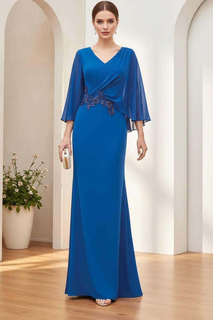 Mermaid Dress with V-Neck and Jeweled Appliqué