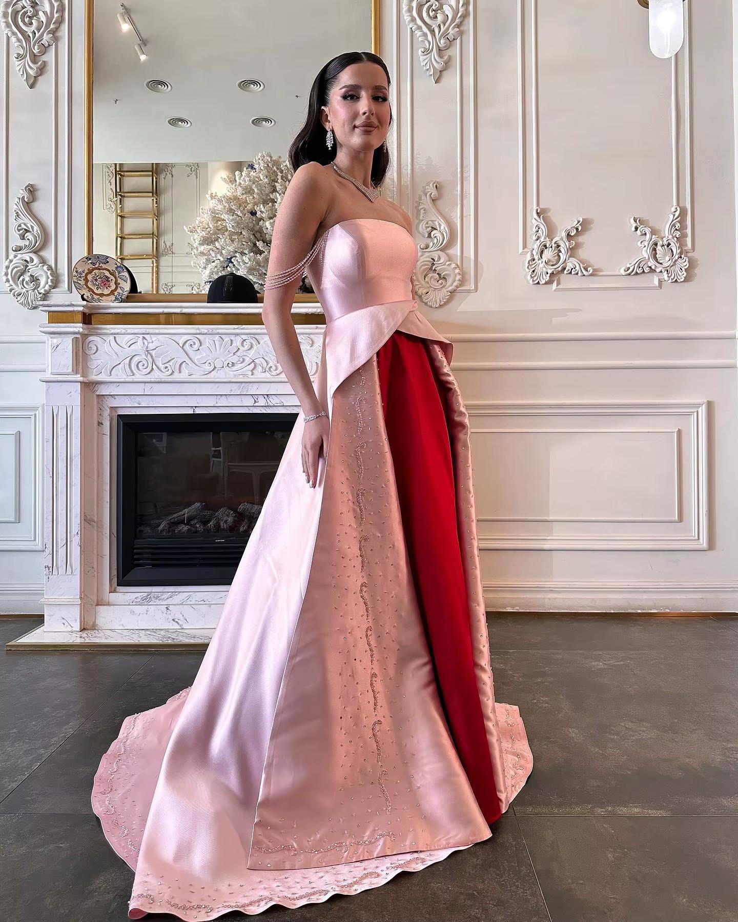 Vow Elegant Strapless Pink and Red Two-Tone Evening Dress