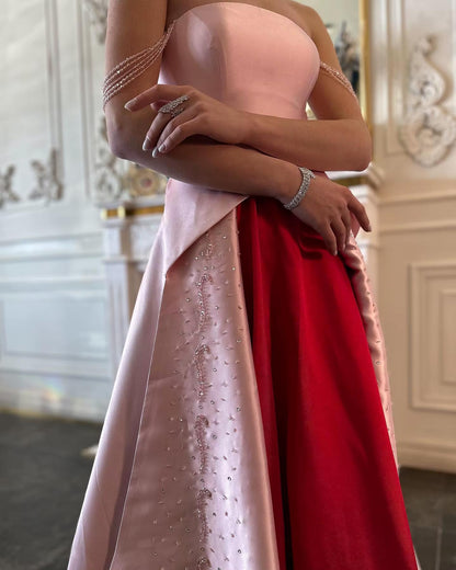 Vow Elegant Strapless Pink and Red Two-Tone Evening Dress