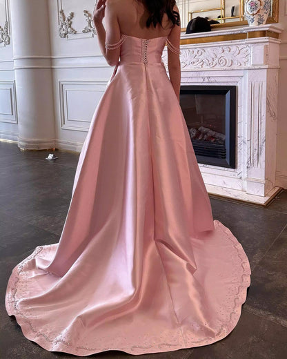 Vow Elegant Strapless Pink and Red Two-Tone Evening Dress