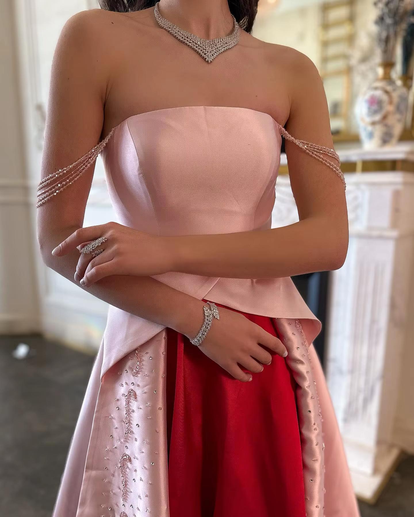 Vow Elegant Strapless Pink and Red Two-Tone Evening Dress