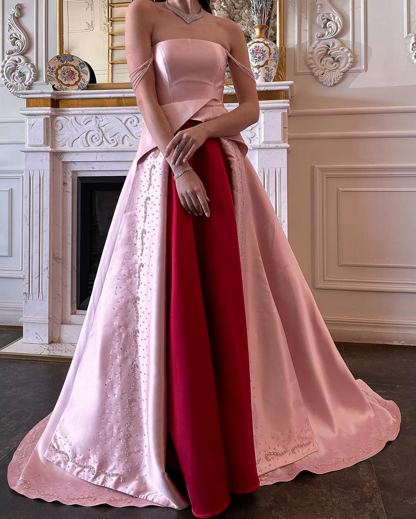 Vow Elegant Strapless Pink and Red Two-Tone Evening Dress