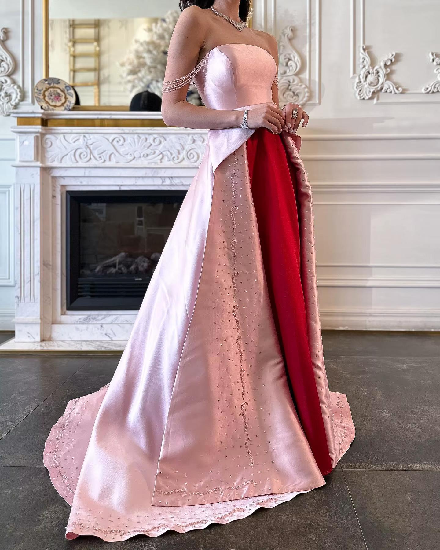 Vow Elegant Strapless Pink and Red Two-Tone Evening Dress