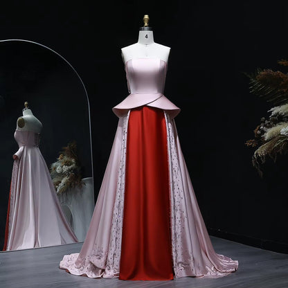Vow Elegant Strapless Pink and Red Two-Tone Evening Dress