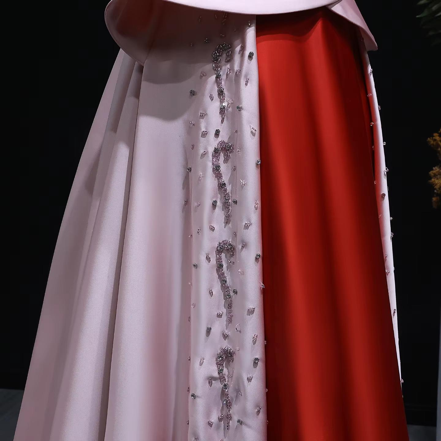 Vow Elegant Strapless Pink and Red Two-Tone Evening Dress