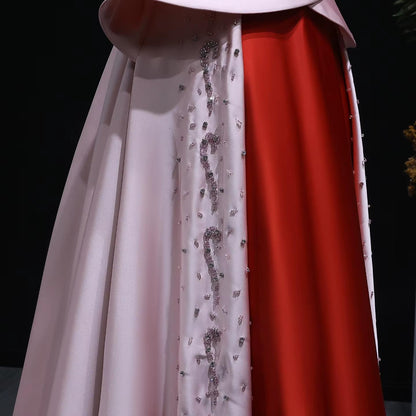 Vow Elegant Strapless Pink and Red Two-Tone Evening Dress