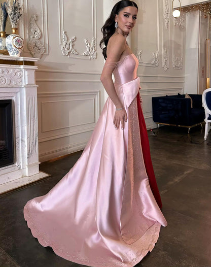 Vow Elegant Strapless Pink and Red Two-Tone Evening Dress