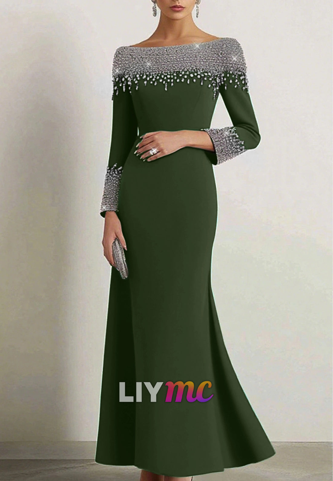 Elegant Dress Navy Boat Neck Rhinestone Maxi Dress Mother of the Bride Dress