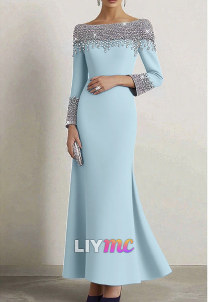 Elegant Dress Navy Boat Neck Rhinestone Maxi Dress Mother of the Bride Dress